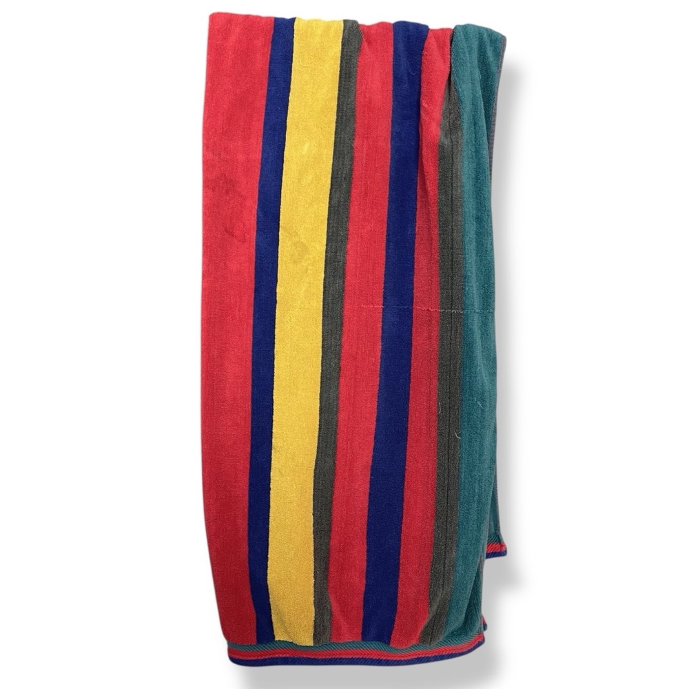 Vintage 90s Beach Towel Cecil Saydah Company Stripes FLAWS Cotton‎ Retro